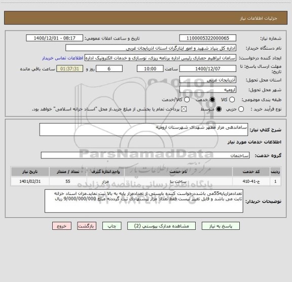 استعلام ساماندهی مزار مطهر شهدای شهرستان ارومیه