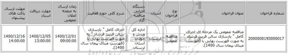 مناقصه عمومی یک مرحله ای اجرای کامل 