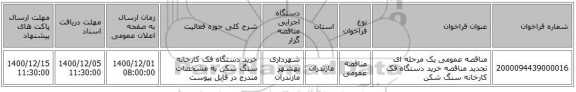 مناقصه عمومی یک مرحله ای تجدید مناقصه خرید دستگاه فک کارخانه سنگ شکن