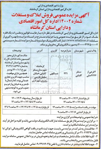 مزایده، مزایده عمومی فروش املاک و مستغلات کاربری مسکونی