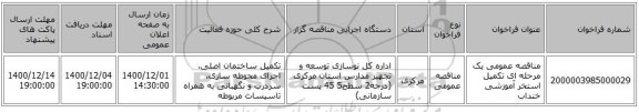 مناقصه عمومی یک مرحله ای تکمیل استخر آموزشی خنداب