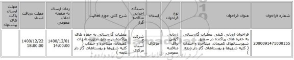 فراخوان ارزیابی کیفی  عملیات گازرسانی به حفره های پراکنده در سطح شهرستانهای کمیجان، میلاجرد و خنداب ( کلیه شهرها و روستاهای گاز دار تابعه )