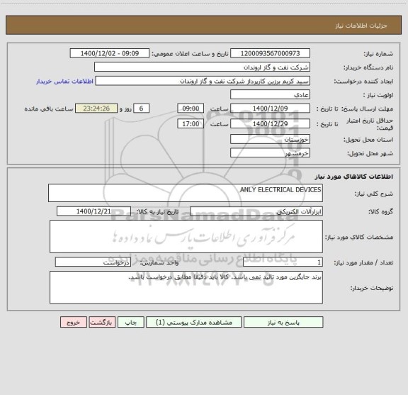 استعلام ANLY ELECTRICAL DEVICES