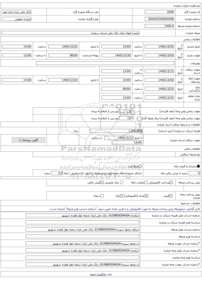 مزایده اموال مازاد بانک ملی استان سمنان