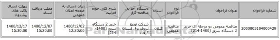 مناقصه عمومی دو مرحله ای خرید 2 دستگاه سرور (1400-214)