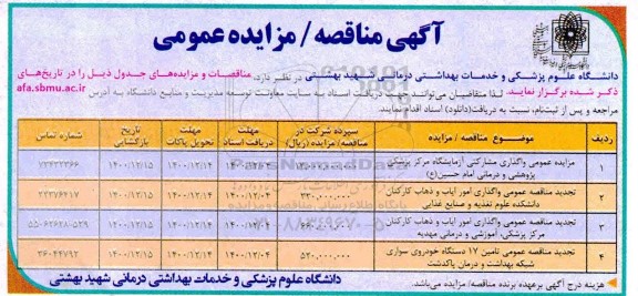 مزایده عمومی واگذاری مشارکتی آزمایشگاه مرکز پزشکی پژوهشی و درمانی ... 