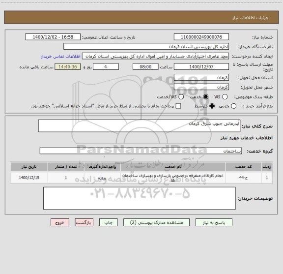 استعلام آبدرمانی جنوب شرق کرمان