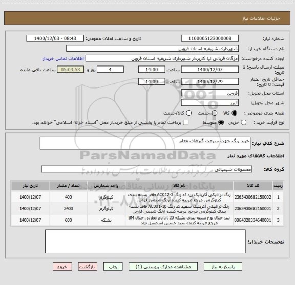 استعلام خرید رنگ جهت سرعت گیرهای معابر 