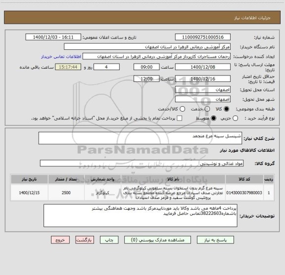 استعلام شینسل سینه مرغ منجمد