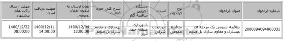 مناقصه عمومی یک مرحله ای بهسازی و مقاوم سازی پل منجم 