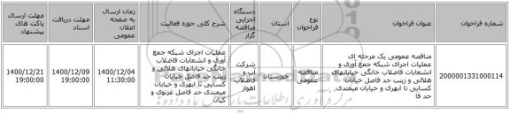 مناقصه عمومی یک مرحله ای عملیات اجرای شبکه جمع آوری و انشعابات فاضلاب خانگی خیابانهای هلالی و زینب حد فاصل خیابان کسایی تا ابهری و خیابان میمندی حد فا