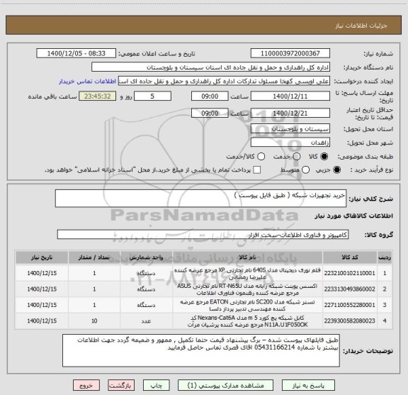 استعلام خرید تجهیزات شبکه ( طبق فایل پیوست ) 