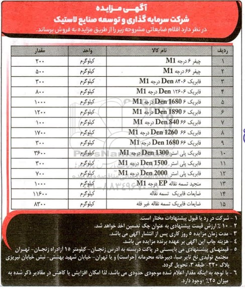 مزایده، مزایده فروش اقلام ضایعاتی 