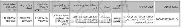 مناقصه عمومی یک مرحله ای عملیات احداث راه روستایی حاجی آباد مینویی