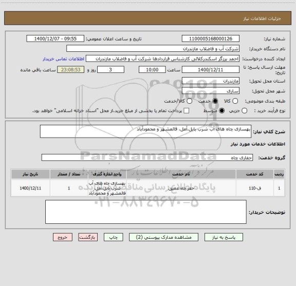 استعلام بهسازی چاه های آب شرب بابل،آمل، قائمشهر و محمودآباد