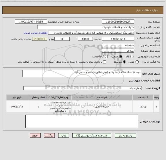 استعلام بهسازی چاه های آب شرب چالوس،تنکابن،رامسر و عباس آباد                                                    