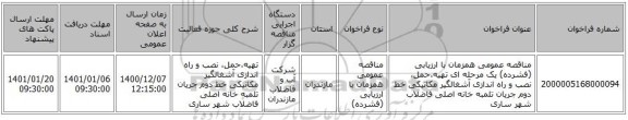 مناقصه عمومی همزمان با ارزیابی (فشرده) یک مرحله ای تهیه،حمل، نصب و راه اندازی آشغالگیر مکانیکی خط دوم جریان تلمبه خانه اصلی فاضلاب شهر ساری