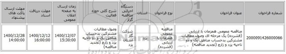 مناقصه عمومی همزمان با ارزیابی (فشرده) یک مرحله ای وصول مطالبات مشترکین بدحساب مناطق یک و دو ناحیه یزد و زارچ (تجدید مناقصه)