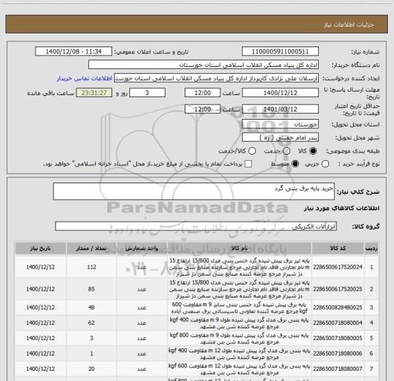 استعلام خرید پایه برق بتنی گرد