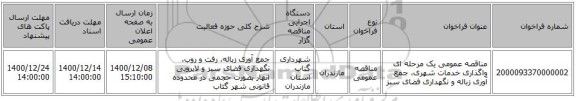 مناقصه عمومی یک مرحله ای واگذاری خدمات شهری، جمع آوری زباله و نگهداری فضای سبز