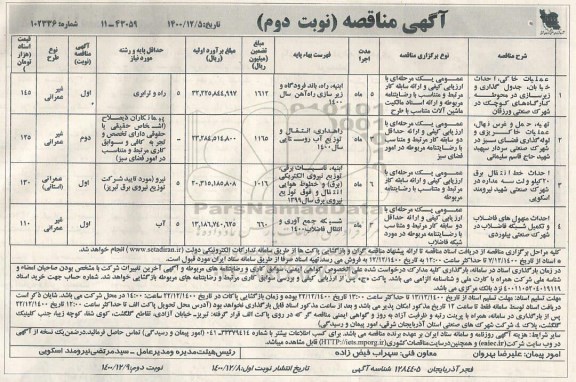 مناقصه، مناقصه عملیات خاکی، احداث خیابان جدول گذاری و کارگاه های کوچک... - نوبت دوم 