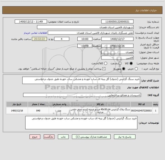 استعلام خرید سنگ گرانیتی (جدول) گل پنبه ای ساب خورده و مشکی ساب خورده طبق جدول درخواستی