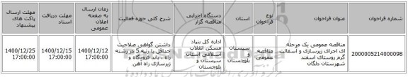 مناقصه عمومی یک مرحله ای اجرای زیرسازی و آسفالت گرم روستای اسفند شهرستان دلگان