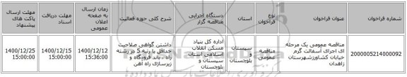 مناقصه عمومی یک مرحله ای اجرای آسفالت گرم خیابان کشاورزشهرستان زاهدان