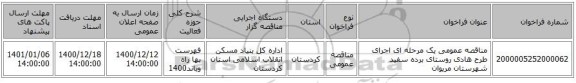 مناقصه عمومی یک مرحله ای اجرای طرح هادی روستای برده سفید شهرستان مریوان