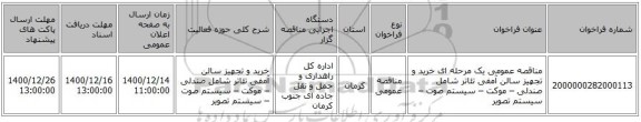 مناقصه عمومی یک مرحله ای خرید و تجهیز سالن آمفی تئاتر شامل صندلی – موکت – سیستم صوت – سیستم تصویر