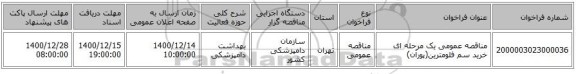 مناقصه عمومی یک مرحله ای خرید سم فلومترین(پورآن)