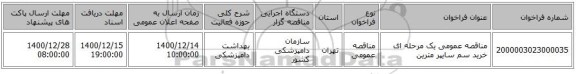 مناقصه عمومی یک مرحله ای خرید سم سایپر مترین