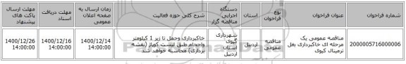 مناقصه عمومی یک مرحله ای خاکبرداری بغل ترمینال کیوی 