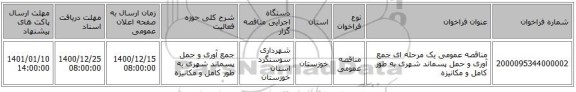 مناقصه عمومی یک مرحله ای جمع آوری و حمل پسماند شهری به طور کامل و مکانیزه