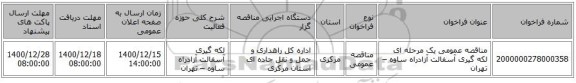 مناقصه عمومی یک مرحله ای لکه گیری آسفالت آزادراه ساوه – تهران 