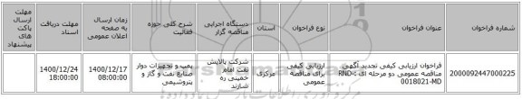 فراخوان ارزیابی کیفی  تجدید آگهی مناقصه عمومی دو مرحله ای :RND-0018021-MD