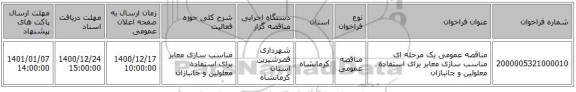 مناقصه عمومی یک مرحله ای مناسب سازی معابر برای استفاده معلولین و جانبازان 