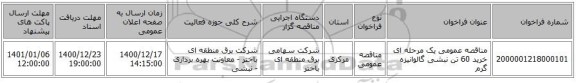 مناقصه عمومی یک مرحله ای خرید 60 تن نبشی گالوانیزه گرم