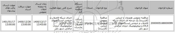 مناقصه عمومی همزمان با ارزیابی (فشرده) یک مرحله ای اجرای شبکه فاضلاب و خروجی ایستگاههای C2 و C4,5 و میکروتونلینگ خیابان صالحی شهر بابل 