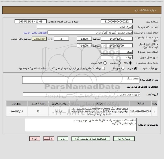 استعلام غذای سگ 