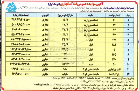 مزایده فروش املاک تملیکی