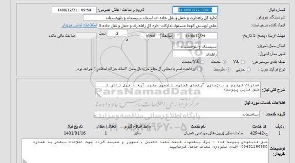 استعلام عملیات ترمیم و بازسازی آبنمای شماره 1 محور سفید آبه