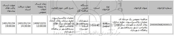 مناقصه عمومی یک مرحله ای عملیات واکسیناسیون، عقیم سازی، پلاک گذاری و نگهداری سگ های بلاصاحب شهر بندرماهشهر در پناهگاه شهرداری 