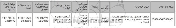 مناقصه عمومی یک مرحله ای عملیات آسفالت معابر و خیابانهای سطح شهر اروندکنار