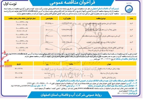 فراخوان مناقصه عملیات آبرسانی ...