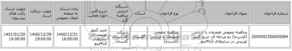 مناقصه عمومی همزمان با ارزیابی (فشرده) دو مرحله ای خرید کنتور توربینی در سایزهای 2تا4اینچ