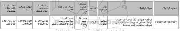 مناقصه عمومی یک مرحله ای احداث پارلمان محلی شهرداری رشت(صحن شورای اسلامی شهر رشت)