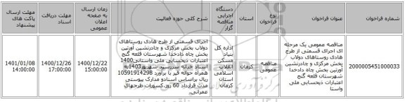 مناقصه عمومی یک مرحله ای اجرای قسمتی از طرح هادی روستاهای دولاب بخش مرکزی و چادرنشین آورتین بخش چاه دادخدا شهرستان قلعه گنج اعتبارات ذیحسابی ملی واستا