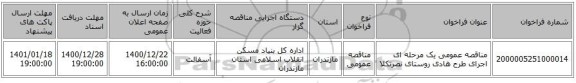 مناقصه عمومی یک مرحله ای اجرای طرح هادی روستای نصرتکلا