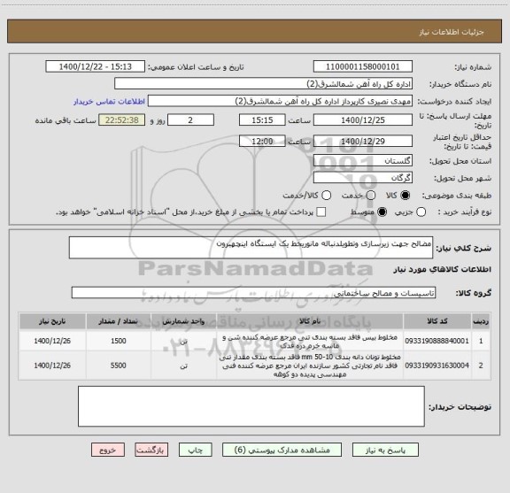 استعلام مضالح جهت زیرسازی وتطویلدنباله مانوریخط یک ایستگاه اینچهبرون